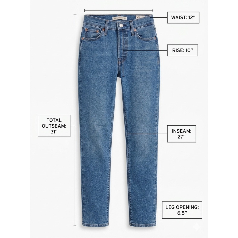Levi's Wedgie Straight High Rise Jeans Medium Wash Blue Size 24 Ankle Button Fly - Picture 10 of 13